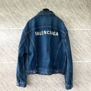 Balenciaga Embroidered Logo Oversized Denim Jacket  EU52